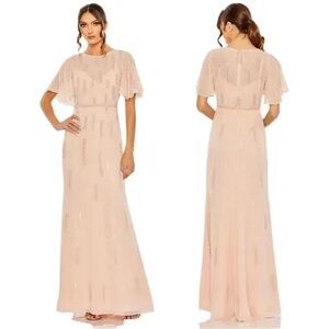 NWT Mac Duggal 11014 High Neck Flutter Sleeve Embellished Gown Rose‎ SZ 8 $628
